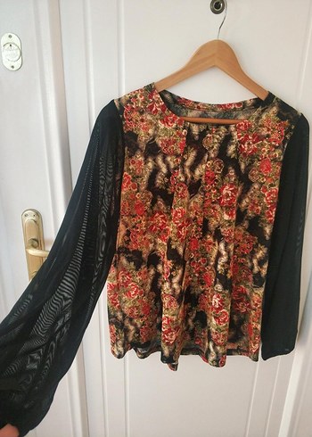 Desenli Siyah Bohem Uzun Kollu Bluz - Görsel 2