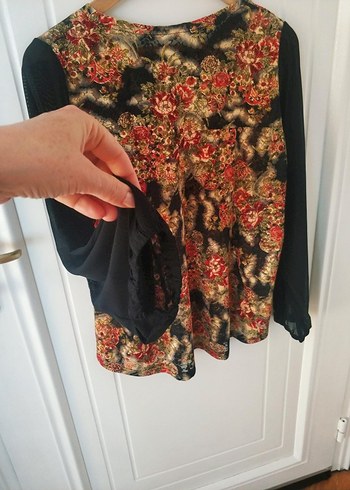 Desenli Siyah Bohem Uzun Kollu Bluz - Görsel 8