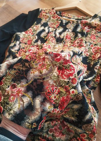 Desenli Siyah Bohem Uzun Kollu Bluz - Görsel 10