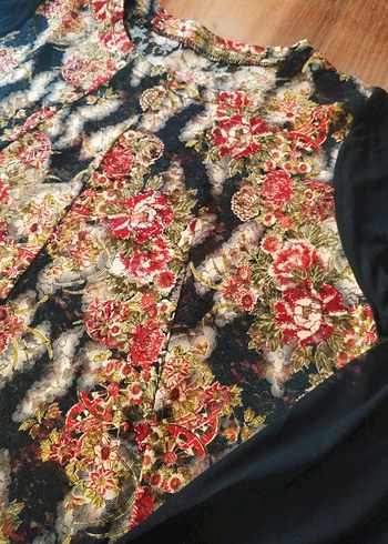 Desenli Siyah Bohem Uzun Kollu Bluz - Görsel 3