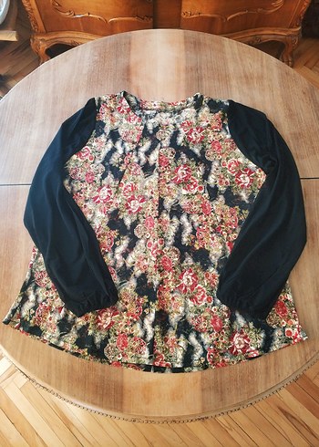 Desenli Siyah Bohem Uzun Kollu Bluz - Görsel 7