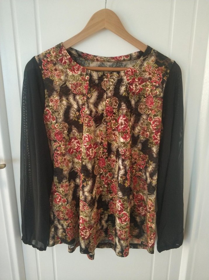 Desenli Siyah Bohem Uzun Kollu Bluz - Görsel 4