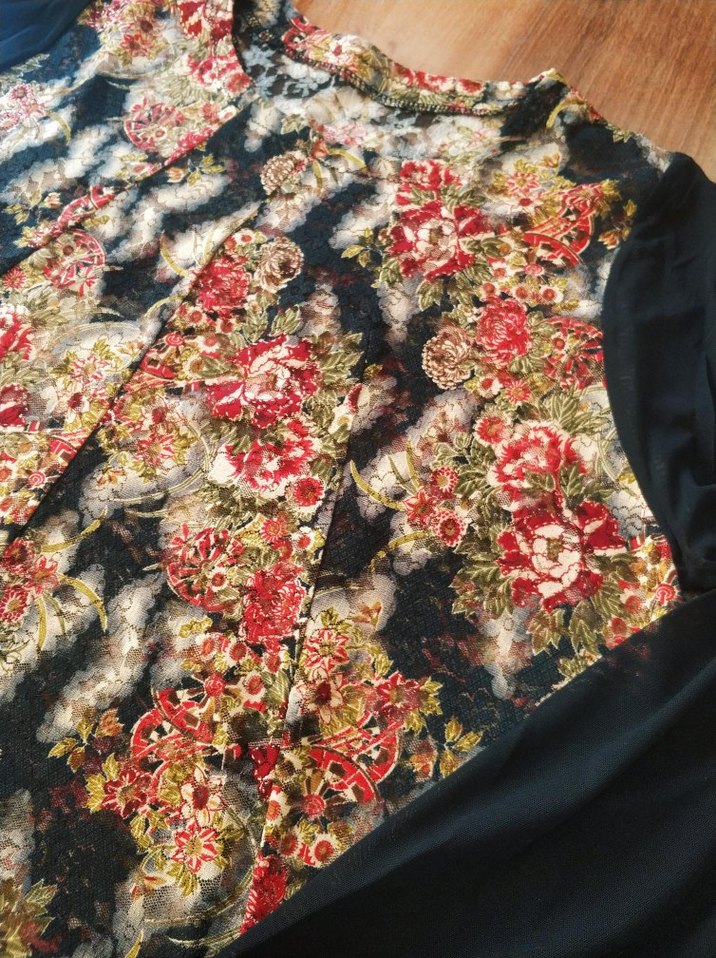 Desenli Siyah Bohem Uzun Kollu Bluz - Görsel 3