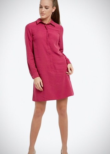 Fuşya Uzun Kollu Midi Günlük Elbise - Görsel 2