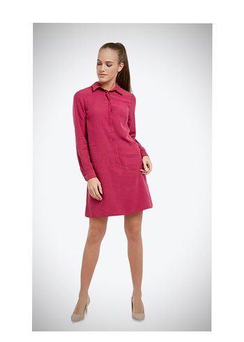 Fuşya Uzun Kollu Midi Günlük Elbise - Görsel 5