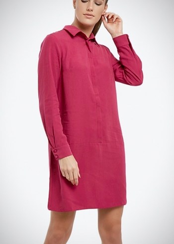Fuşya Uzun Kollu Midi Günlük Elbise - Görsel 3
