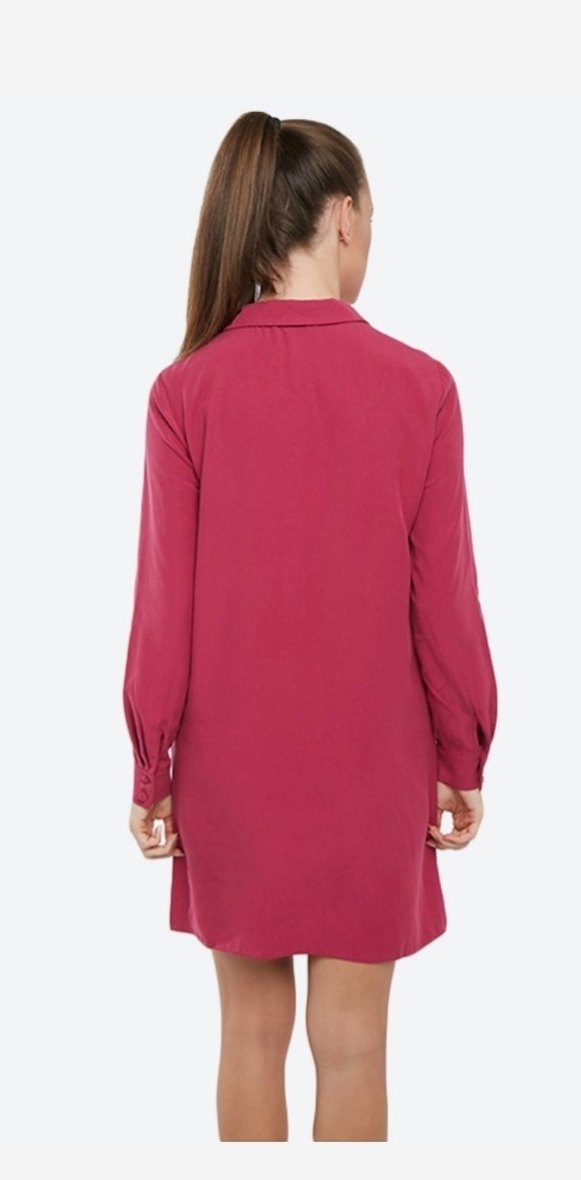 Fuşya Uzun Kollu Midi Günlük Elbise - Görsel 4