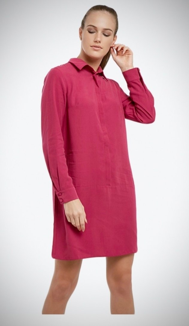 Fuşya Uzun Kollu Midi Günlük Elbise - Görsel 3