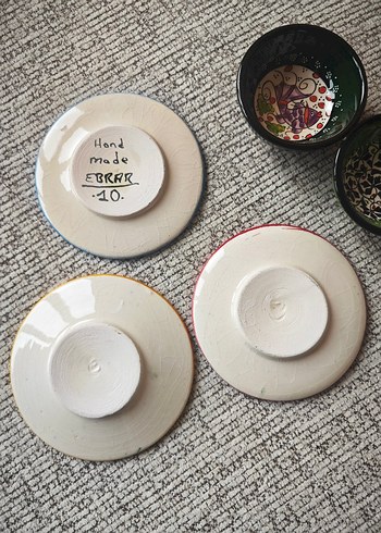 Renkli El Boyaması Seramik Tabak ve Kase Seti - Görsel 7