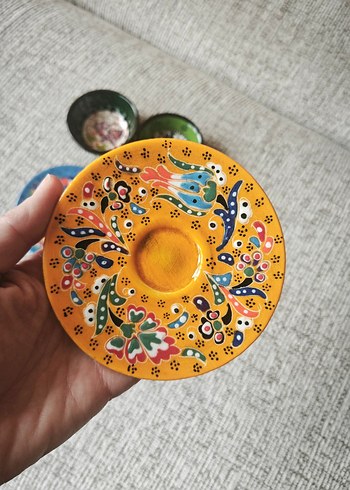 Renkli El Boyaması Seramik Tabak ve Kase Seti - Görsel 2