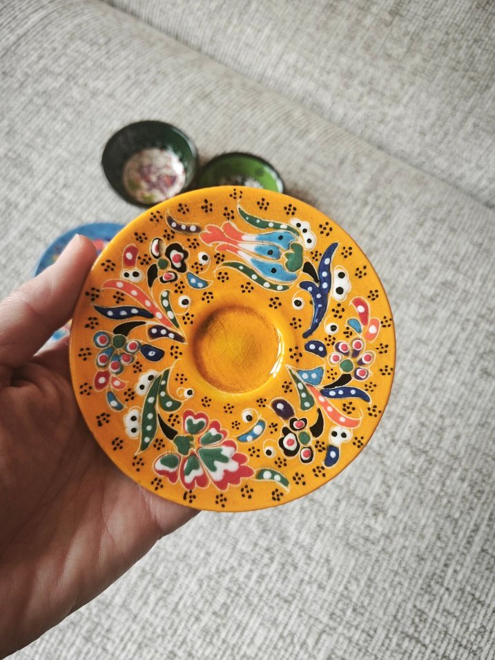 Renkli El Boyaması Seramik Tabak ve Kase Seti - Görsel 2