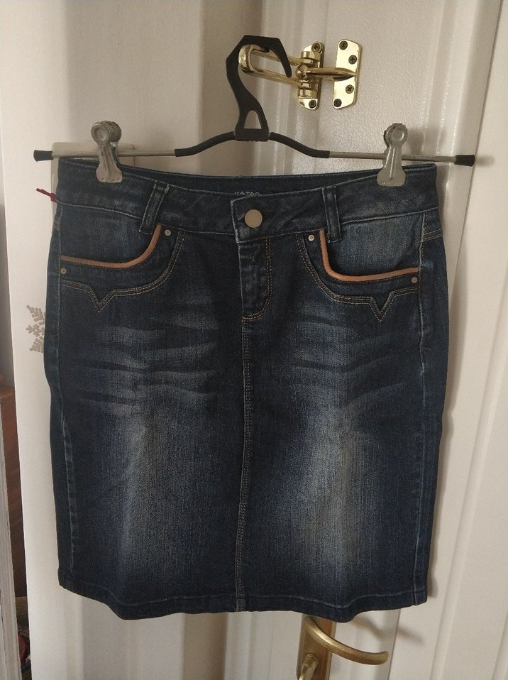 Koyu Mavi Denim Mini Etek - Görsel 5