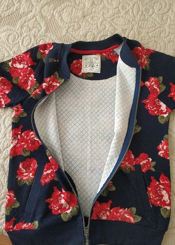 Çiçek Desenli Koyu Kırmızı Kadın Fermuarlı Ceket - Görsel 8