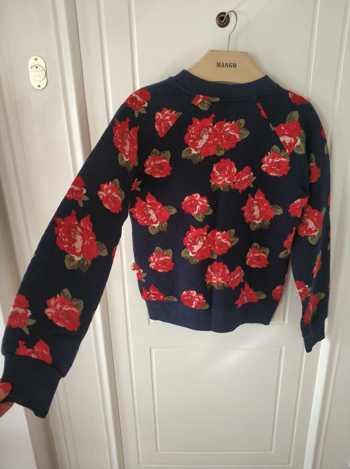 Çiçek Desenli Koyu Kırmızı Kadın Fermuarlı Ceket - Görsel 2