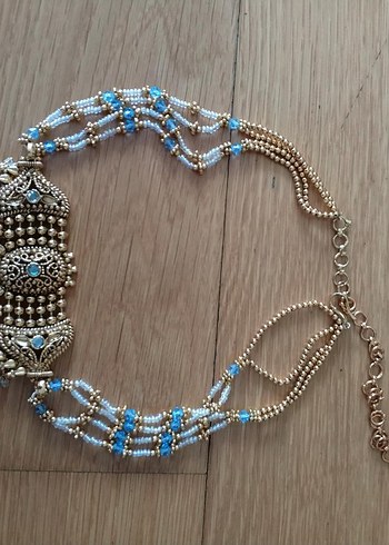 hindistan'dan altın rengi mavili takı seti - Görsel 5