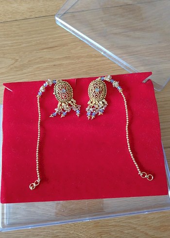 hindistan'dan altın rengi mavili takı seti - Görsel 3