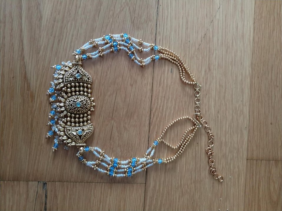 hindistan'dan altın rengi mavili takı seti - Görsel 5