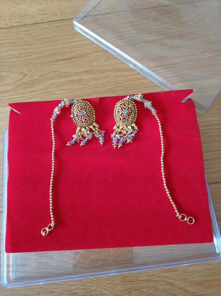 hindistan'dan altın rengi mavili takı seti - Görsel 3