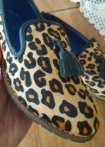Leopar Desenli Püsküllü Kadın Süet Loafer - Görsel 8
