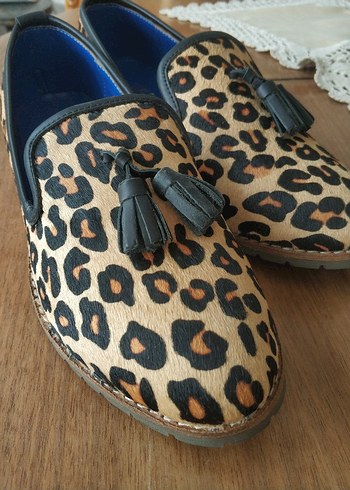 Leopar Desenli Püsküllü Kadın Süet Loafer - Görsel 2