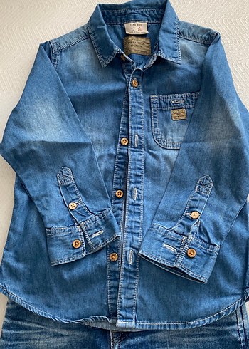 Zara Düğmeli Mavi Denim Erkek Bebek Takımı