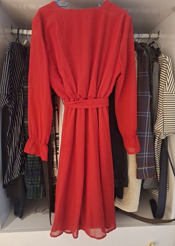 Kırmızı Midi şifon Kadın Elbise - Görsel 2