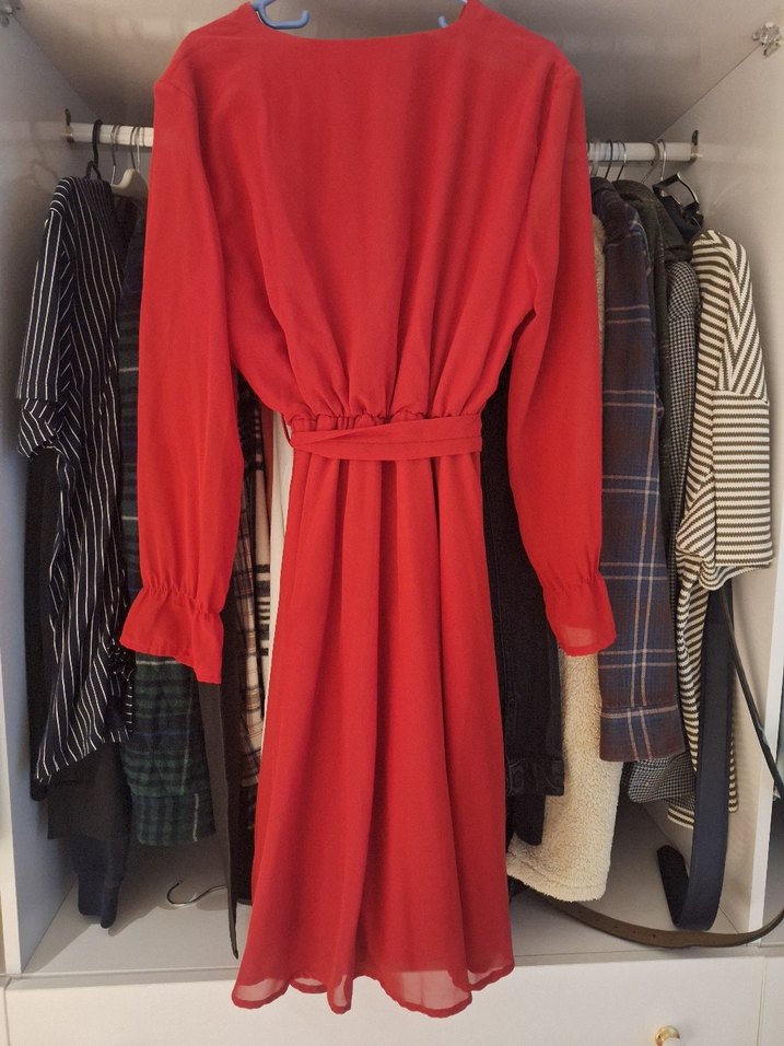 Kırmızı Midi şifon Kadın Elbise - Görsel 2