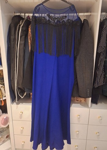 Uzun Lacivert Kadın Abiye Elbise - Görsel 3