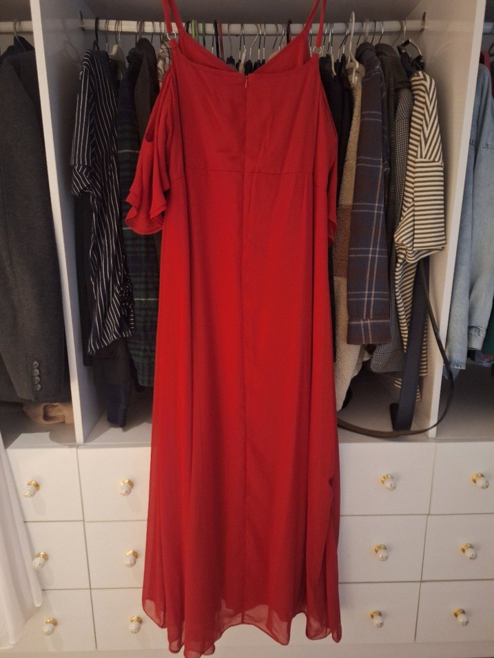 Kırmızı Drapeli Uzun Bohem Elbise - Görsel 2