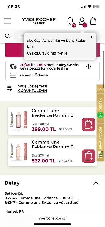  Beden Yves Rocher klasik evidence duş jeli ve losyonu