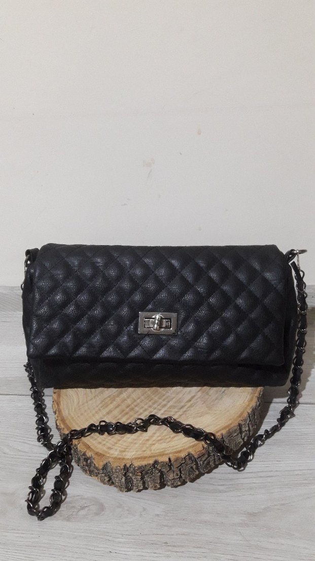 Zincir Detaylı Siyah Deri Kadın Çanta - Görsel 2