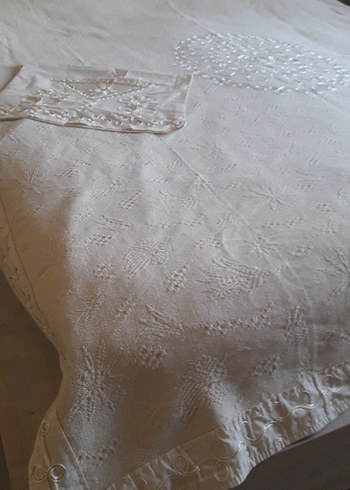 Geleneksel Nakışlı Beyaz yatak Örtüsü/ pike takimi %100 pamuk - Görsel 5