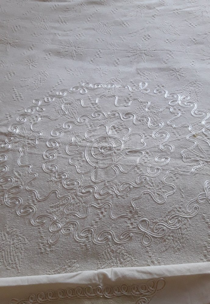 Geleneksel Nakışlı Beyaz yatak Örtüsü/ pike takimi %100 pamuk - Görsel 3