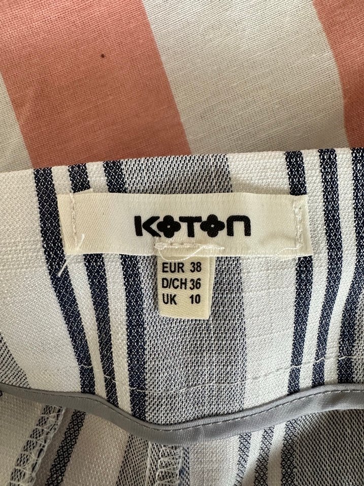 Çizgili Kemerli Gri Keten kapri - Görsel 3