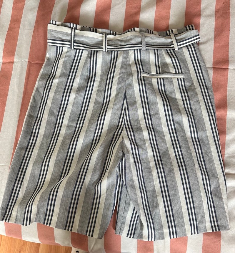 Çizgili Kemerli Gri Keten kapri - Görsel 2