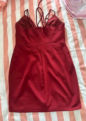 Bordo ip dekolteli Mini Elbise - Görsel 2