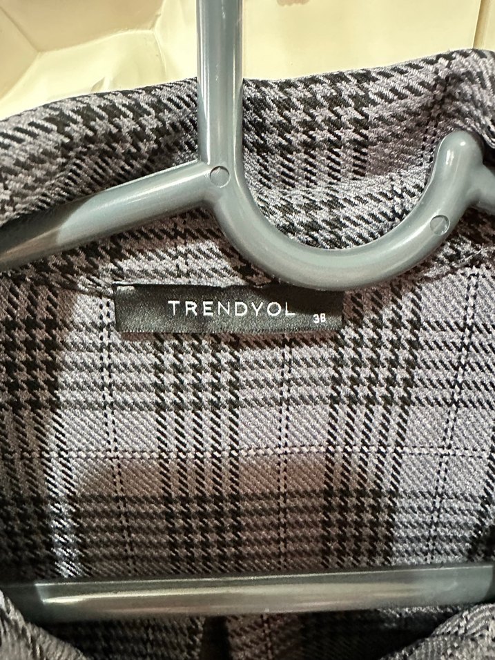 Mor/Gri Ekose Düğmeli Gömlek Elbise - Görsel 3