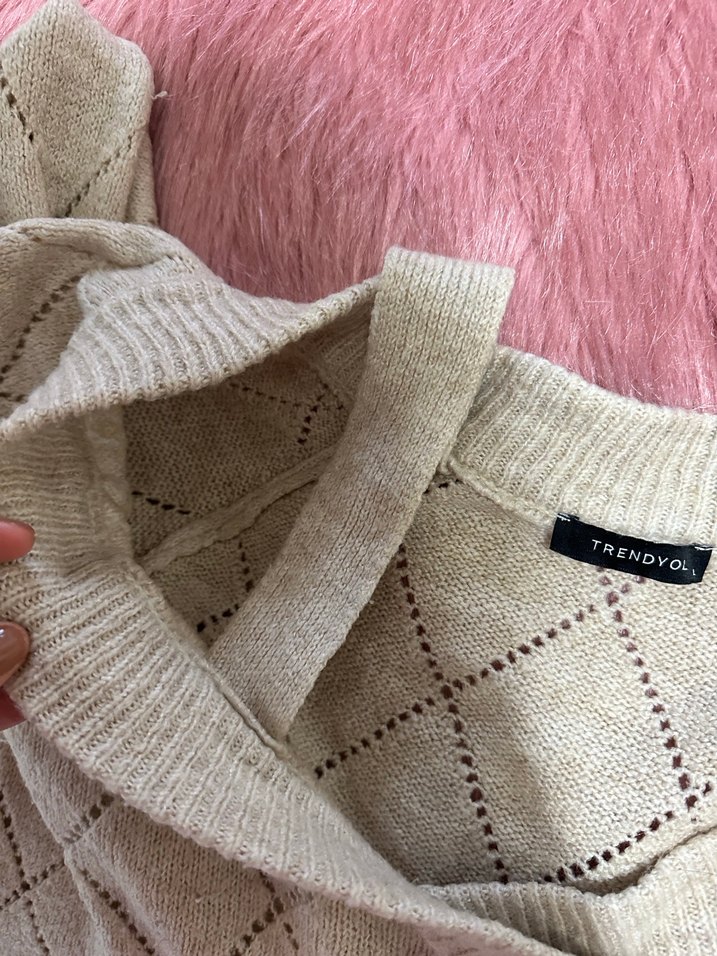 Bej Örgü Bohem Kadın Kazak - Görsel 3