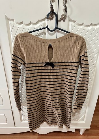 Kurdele Kahverengi Çizgili Triko Elbise - Görsel 2