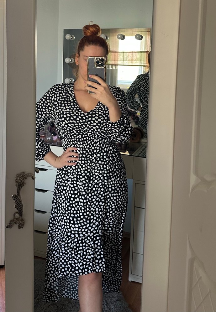 Puantiye Desenli Siyah Elbise - Görsel 3