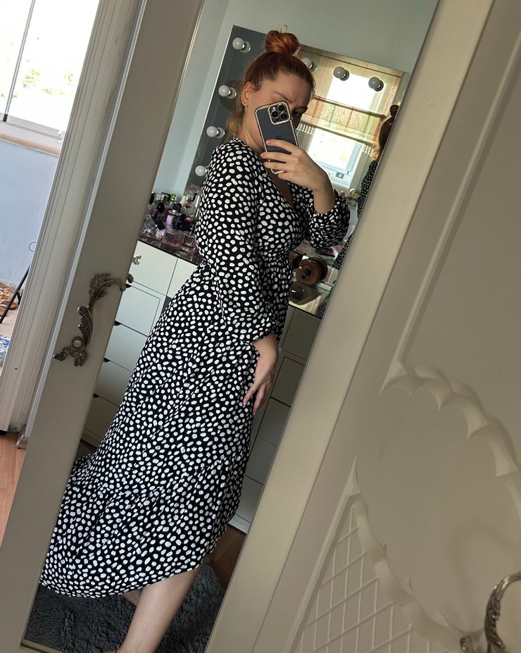 Puantiye Desenli Siyah Elbise - Görsel 2