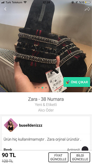 38 Beden siyah Renk Zara terlik