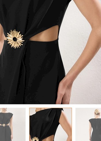 Siyah Yaka detaylı Kemer broşlu Uzun Kadın Elbise - Görsel 7