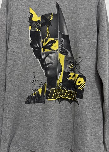 Gri Batman Baskılı Erkek Uzun Kollu Tişört - Görsel 2