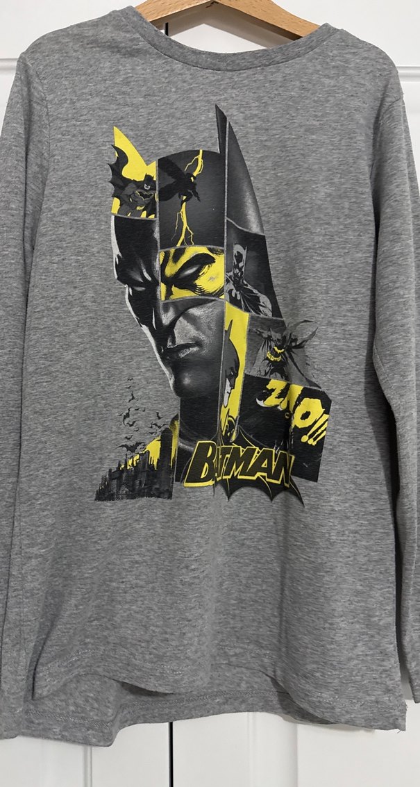 Gri Batman Baskılı Erkek Uzun Kollu Tişört - Görsel 2