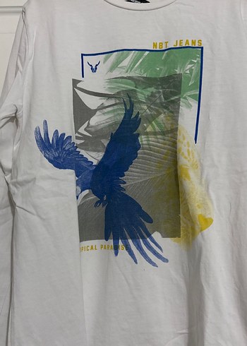 Erkek Beyaz Uzun Kollu Baskılı Tişört - Görsel 2