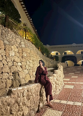 38 Beden Bordo Uzun Kimono takım