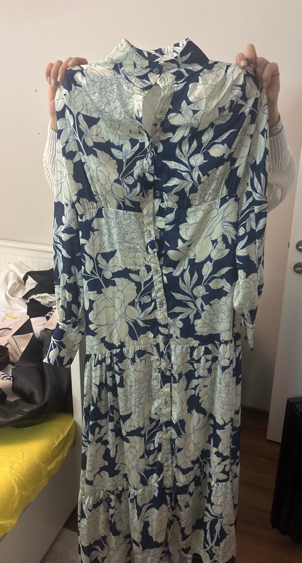 Gri Desenli Uzun Bohem Elbise - Görsel 3