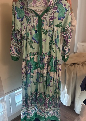 Yeşil Bohem Desenli Uzun Elbise - Görsel 3