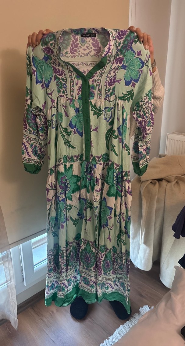 Yeşil Bohem Desenli Uzun Elbise - Görsel 3